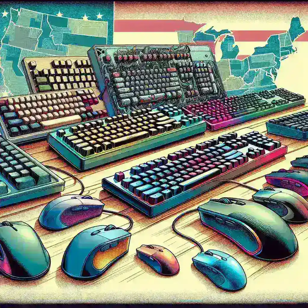 "Close-up of a mechanical keyboard and wireless mouse on a desk, showcasing affordable gaming and productivity accessories available in U.S. markets."
